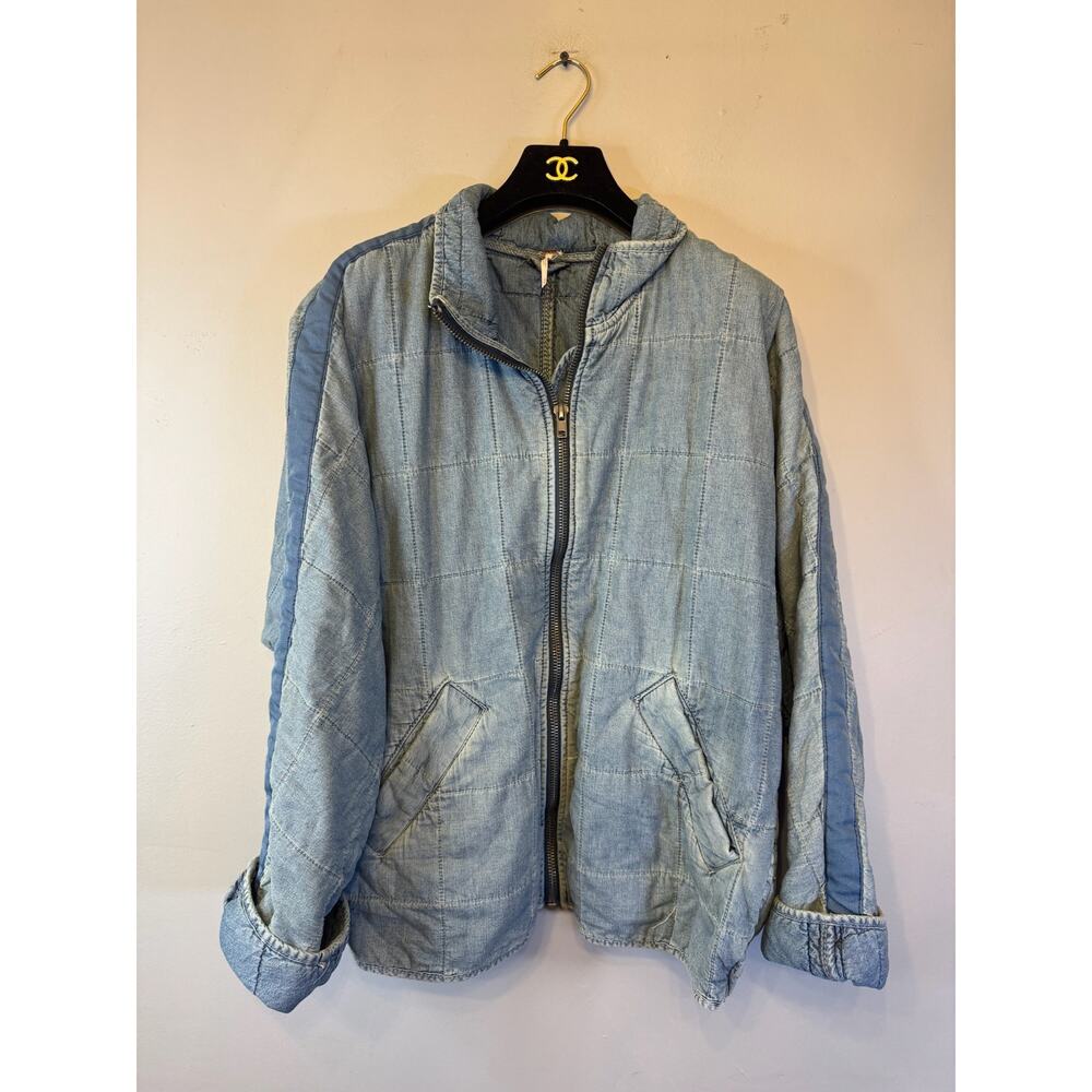 Free People Quilted Dolman Jacket Cali Indigo Blue Denim Jacket Medium $198